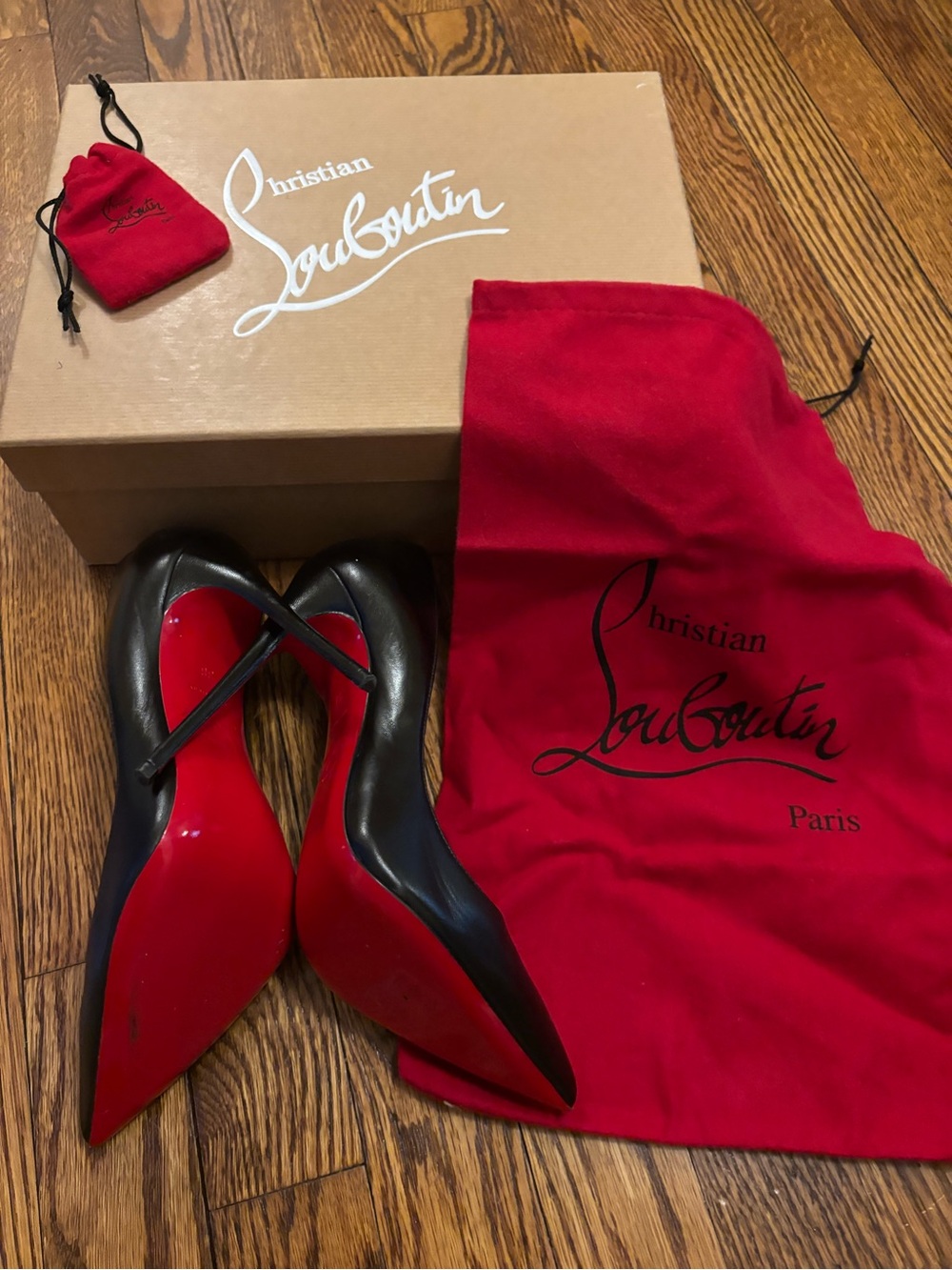 LIKE NEW Christian Louboutin Size 38 Black Stilettos - Pigalle Follies 120
